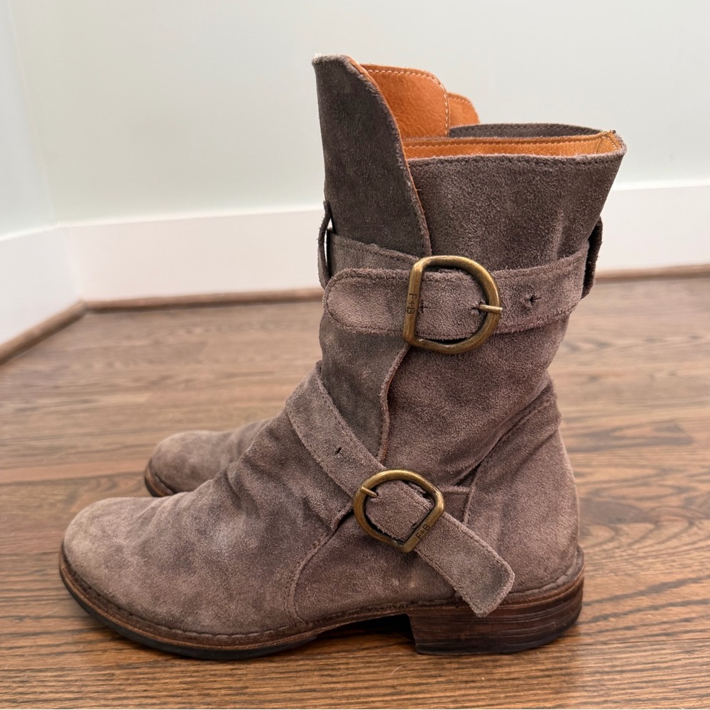Fiorentini + Baker Eternity Moto Boots Taupe Suede Size 7.5 (37 1/2)